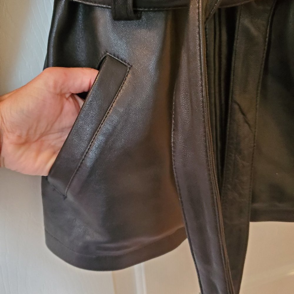 Kasper Black Calf Skin Leather Coat M - Picture 5 of 10